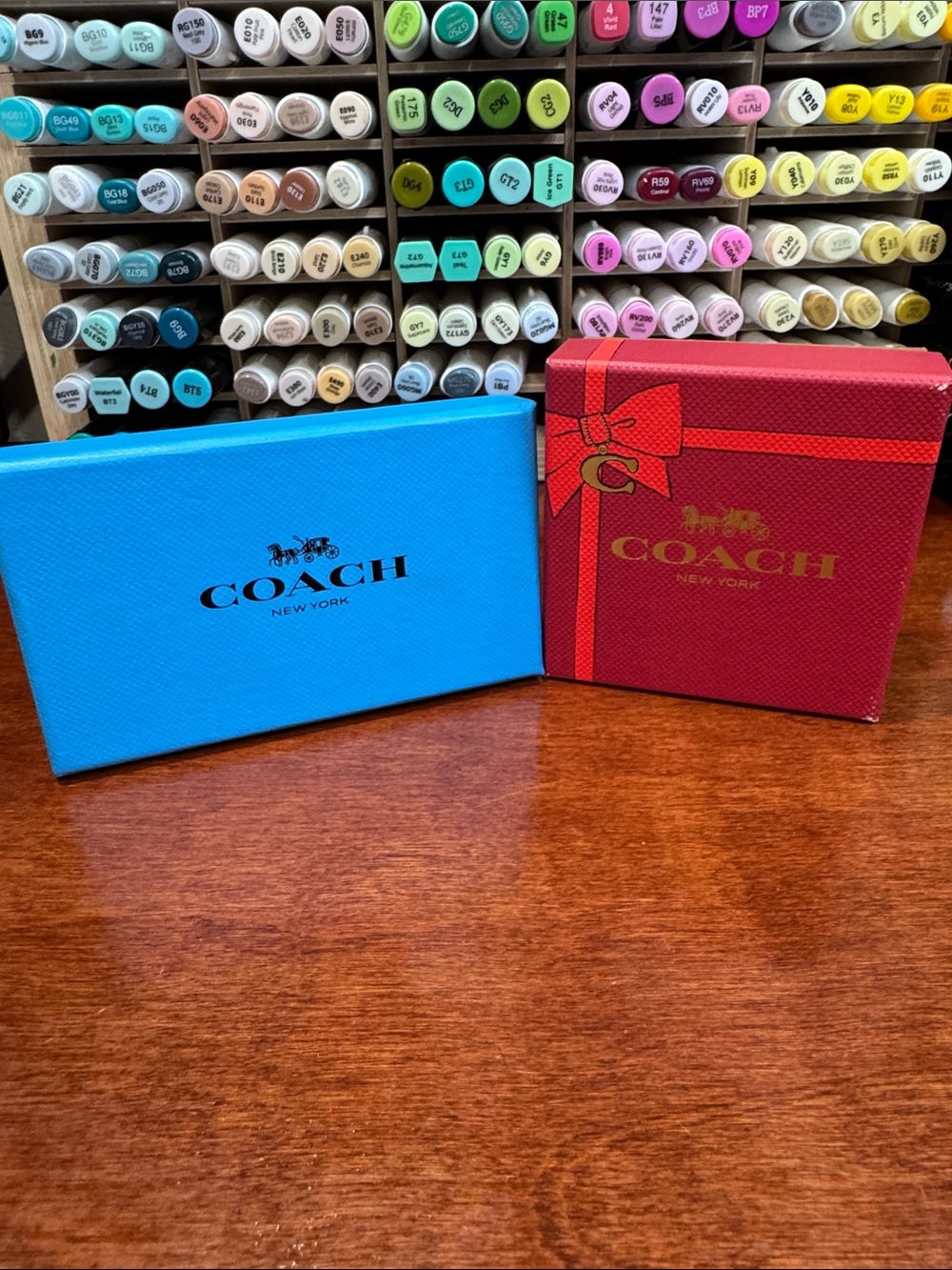 Coach Gift Boxes in Bright Blue and Red